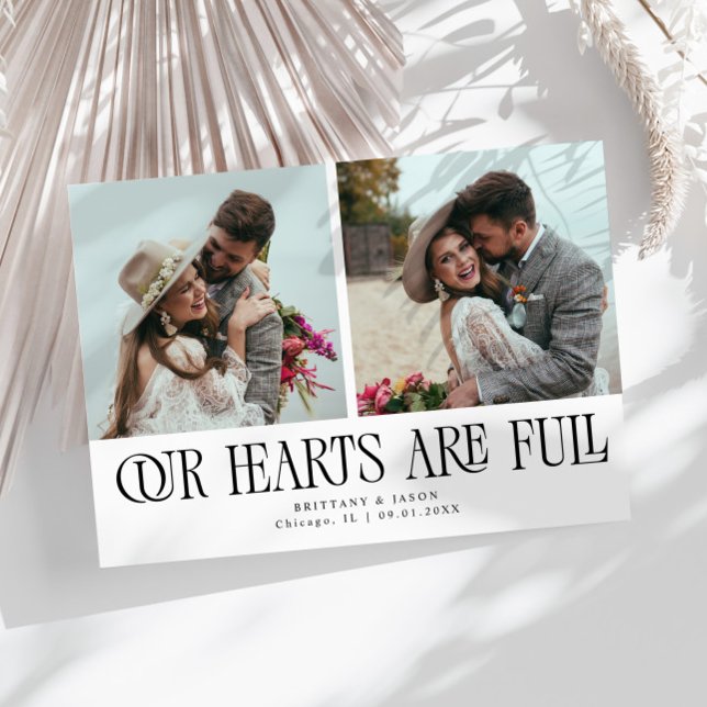 Tarjeta De Agradecimiento Our Hearts Are Full White Wedding Photo  (Subido por el creador)
