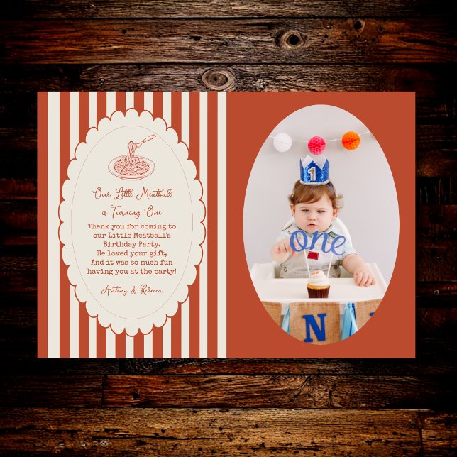 Tarjeta De Agradecimiento Our little meatball is turning one Birthday Photo  (Subido por el creador)