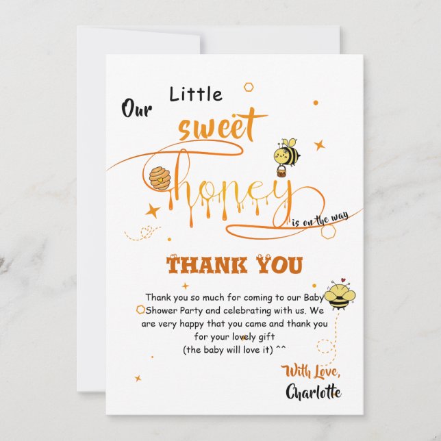 Tarjeta De Agradecimiento Our Little Sweet Honey Is On The Way Baby Shower (Anverso)