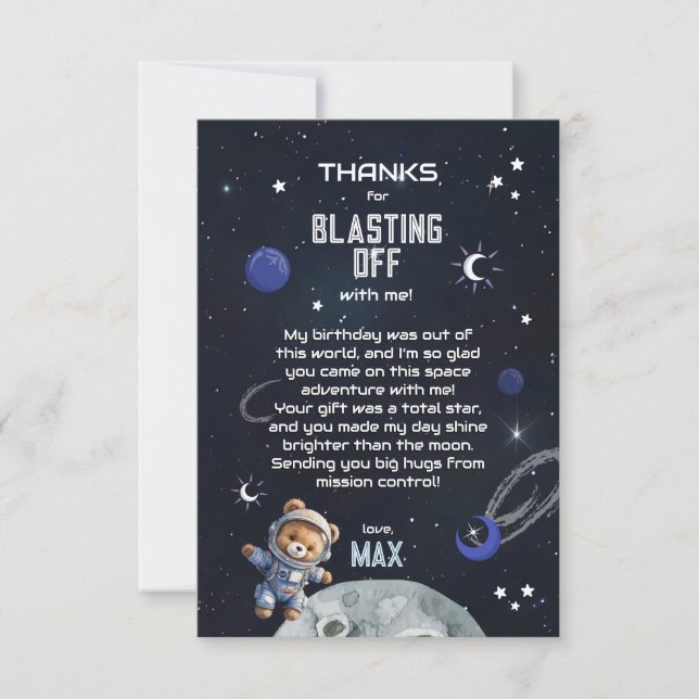 Tarjeta De Agradecimiento Outer Space Astronaut Birthday Thank You Card (Anverso)