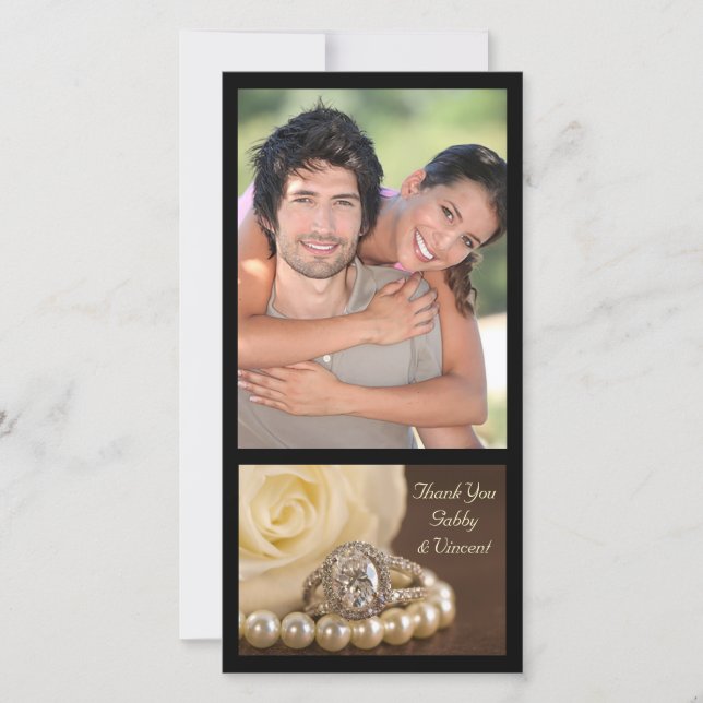 Tarjeta De Agradecimiento Oval Diamond Ring on Brown Boda Gracias (Anverso)