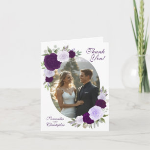 Tarjeta De Agradecimiento Oval Picture Purple Boho Rosas QR Code Boda