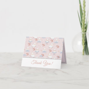Tarjeta De Agradecimiento Ovejas blancas esponjosas: fondo rosa, acentos gri