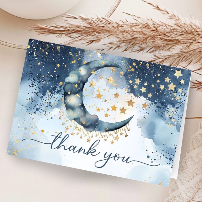 Tarjeta De Agradecimiento Over The Moon Baby Shower Folded Thank You Card (Subido por el creador)