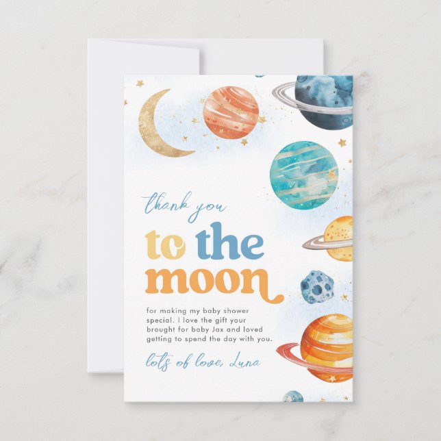 Tarjeta De Agradecimiento Over the Moon Baby Shower Thank You Cards (Anverso)