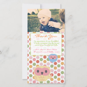 Tarjeta De Agradecimiento Owl Gracias Note Baby Girl Photo Template