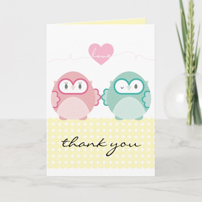 Tarjeta De Agradecimiento OWL LOVE :: chica suave + niño (Anverso)