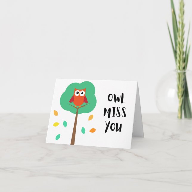 Tarjeta De Agradecimiento Owl Miss You - Pun Farewell Card (Anverso)