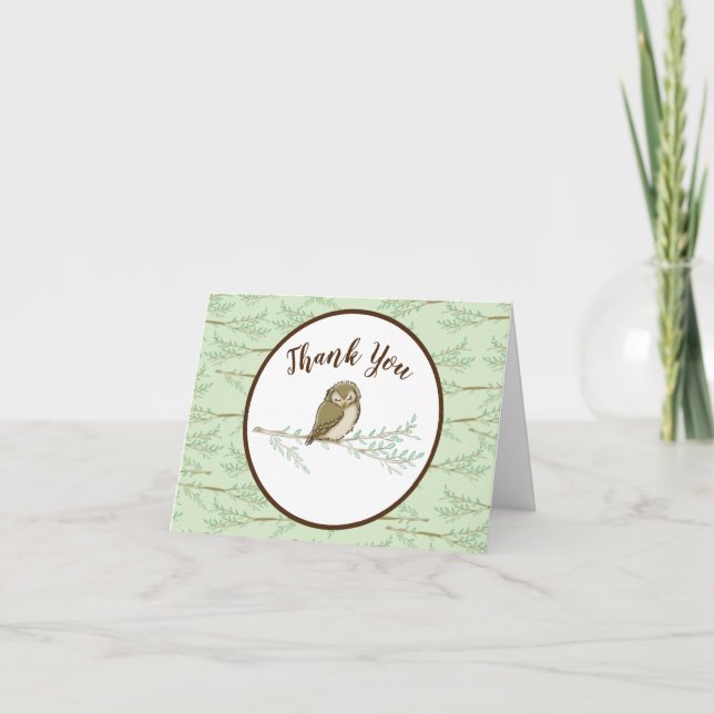 Tarjeta De Agradecimiento Owl Woodland Animal Baby Shower (Anverso)