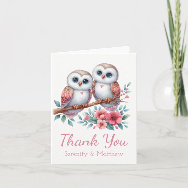 Tarjeta De Agradecimiento Owl Woodland Boho Rustic Country Thank You Wedding (Anverso)