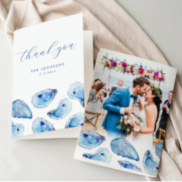 Tarjeta De Agradecimiento Oyster Watercolor Beach Wedding Foto doblada