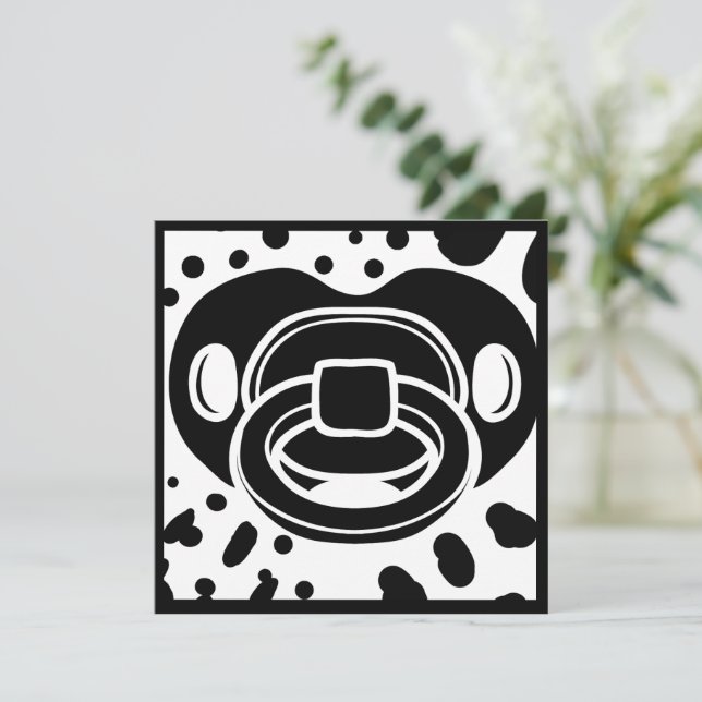 Tarjeta De Agradecimiento Pacificador Baby Shower - Negro y Blanco- Pacifica (Anverso de pie)