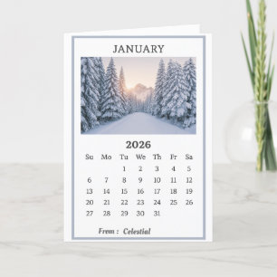 Tarjeta De Agradecimiento Página Calendario de Montañas Snowy de Enero de 20