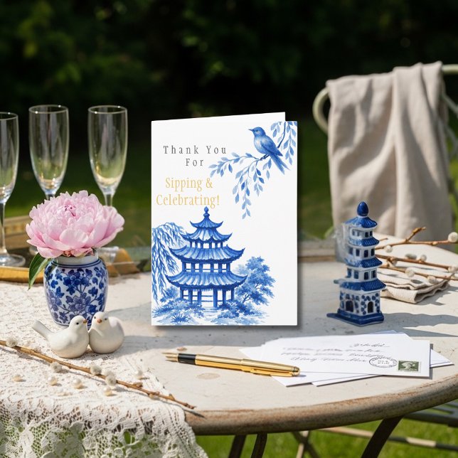 Tarjeta De Agradecimiento Pagoda floral azul chinoiserie Gracias (
Blue Chinoiserie Pagoda floral Thank You)