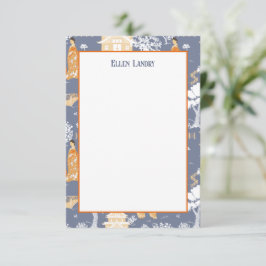 Tarjeta De Agradecimiento Pagodas Chinoiserie azul y Naranja