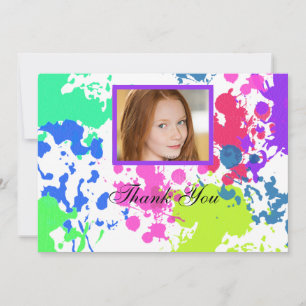 Tarjeta De Agradecimiento Paint Splatter Neon Photo Card