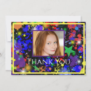 Tarjeta De Agradecimiento Paint Splatter Neon Photo Card