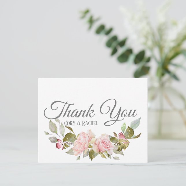 Tarjeta De Agradecimiento País Bonito Rosa Rosas Bouquet Gracias (Anverso de pie)