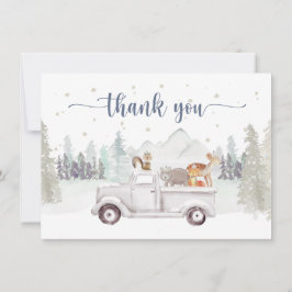 Tarjeta De Agradecimiento País de las Maravillas Invernal, Animales Nevados