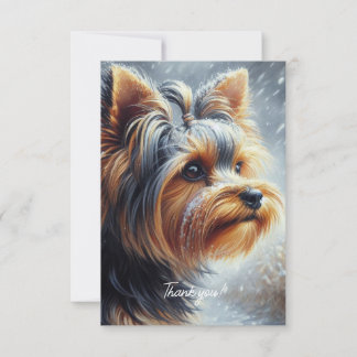 Tarjeta De Agradecimiento Paisaje de invierno de Cute Yorkshire Terrier