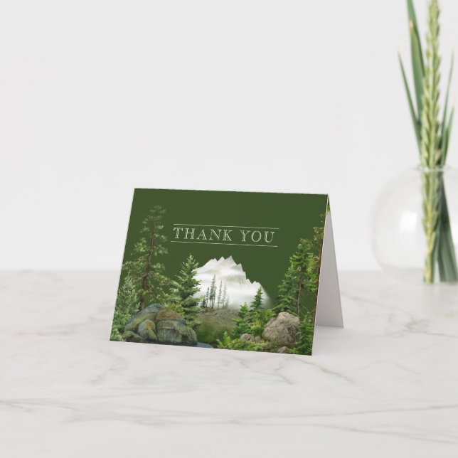 Tarjeta De Agradecimiento Paisaje de las Montañas Forestales | Boda de Natur (Anverso)