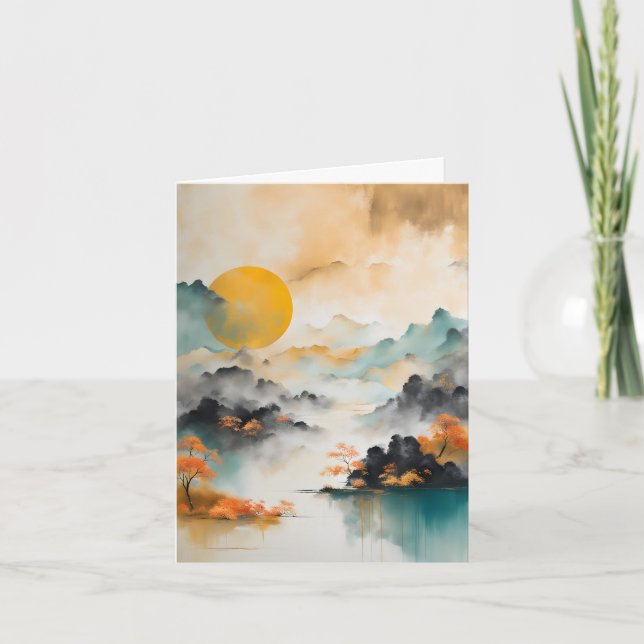 Tarjeta De Agradecimiento Paisaje de Wabi Sabi con sol (Anverso)