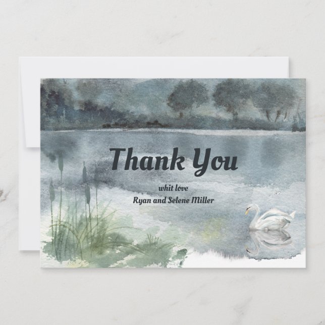 Tarjeta De Agradecimiento Paisaje del lago con cisnes (Anverso)
