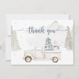 Tarjeta De Agradecimiento Paisaje invernal, animales nevados y camión