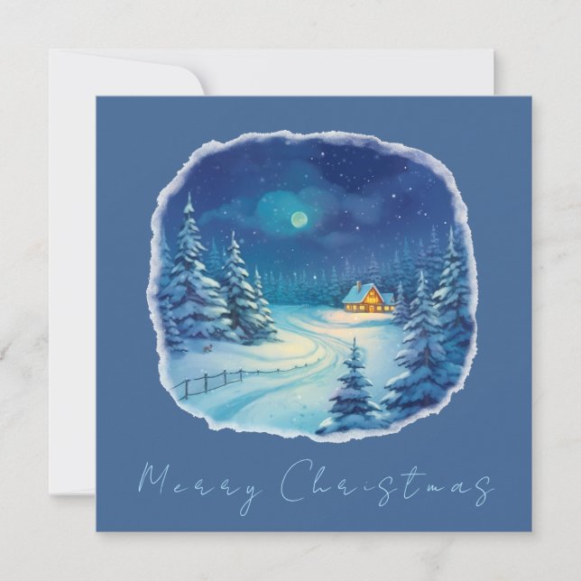 Tarjeta De Agradecimiento Paisaje invernal Navidad (Anverso)