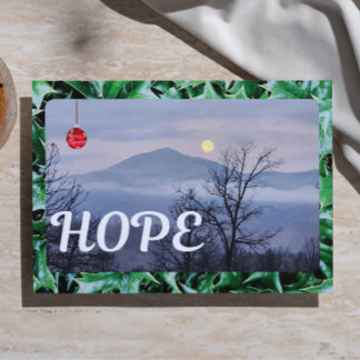 Tarjeta De Agradecimiento Paisaje montañoso luna llena Navidad esperanza