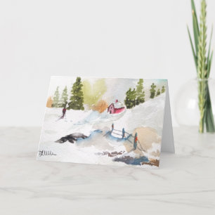 Tarjeta De Agradecimiento Paisaje navideño de acuarela campestre