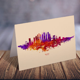 Tarjeta De Agradecimiento Paisaje urbano de la ciudad de Nueva York en acuar