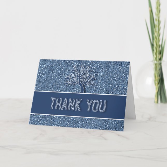 Tarjeta De Agradecimiento Paisley azul con roble (Anverso)