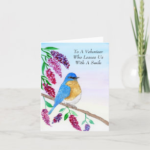 Tarjeta De Agradecimiento Pájaro azul de acuarela en árbol de wisteria volun