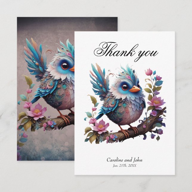 Tarjeta De Agradecimiento Pájaro majestuoso sentado en una rama (Anverso / Reverso)