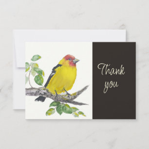Tarjeta De Agradecimiento Pájaro Tangara Escarlata Naturaleza Acuarela Graci