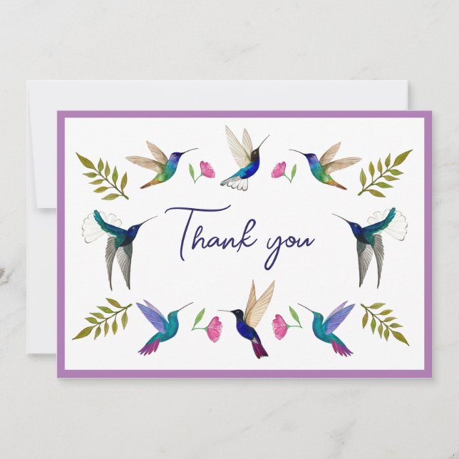 Tarjeta De Agradecimiento Pájaros colibríes boho (Anverso)