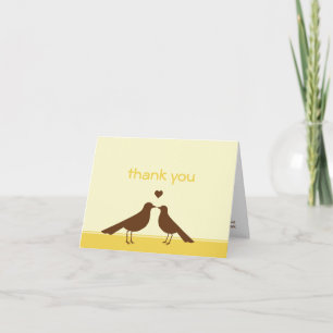 Tarjeta De Agradecimiento Pájaros de amor contemporáneos amarillo marrón gra