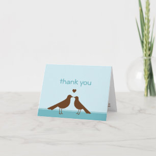 Tarjeta De Agradecimiento Pájaros de amor contemporáneos azul marrón gracias