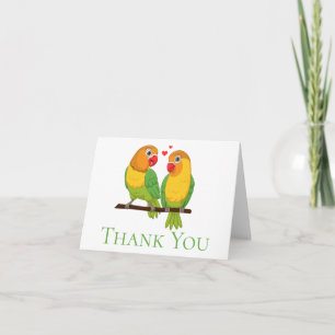 Tarjeta De Agradecimiento Pájaros de amor Dibujo animado Verde Amarillo Pája