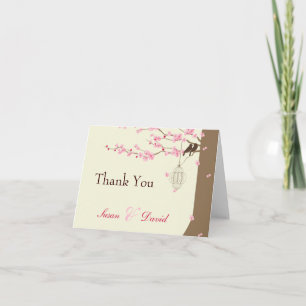 Tarjeta De Agradecimiento Pájaros de Amor Jaula Vintage Flor de Cerezo Graci