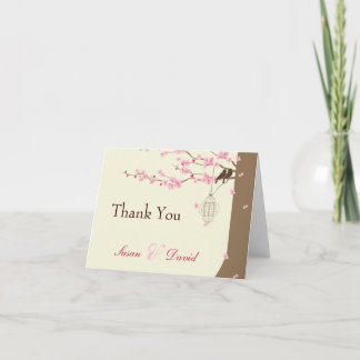 Tarjeta De Agradecimiento Pájaros de Amor Jaula Vintage Flor de Cerezo Graci