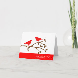 Tarjeta De Agradecimiento Pájaros de Amor Rojo Gracias