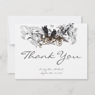 Tarjeta De Agradecimiento Pájaros de Amor Vintage Blanco Floral Boda Agradec