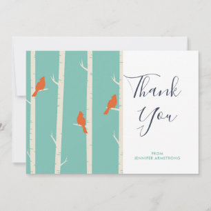 Tarjeta De Agradecimiento Pájaros Naranja Retro en Árbol de Abedul Gracias