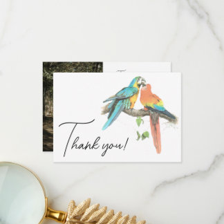 Tarjeta De Agradecimiento Pájaros Pareja Colorida Tropical Elegante