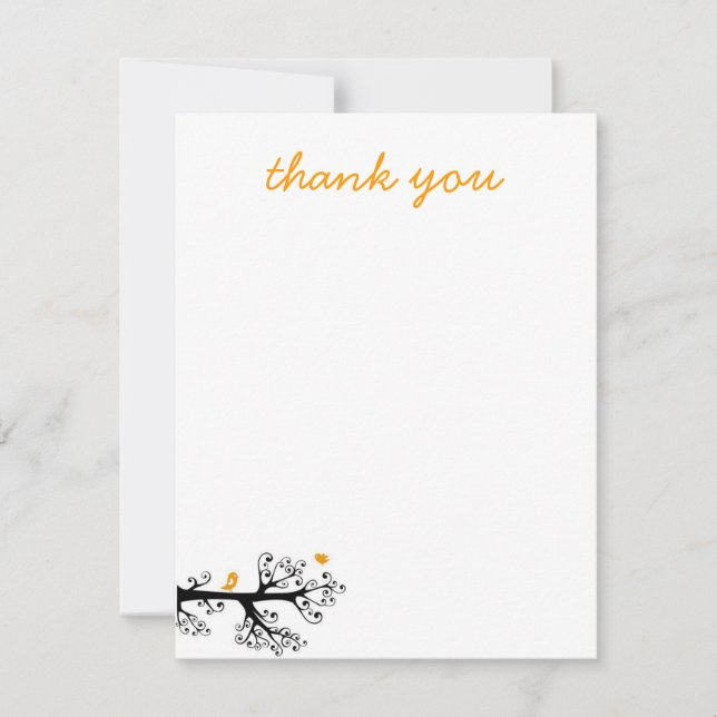 Tarjeta De Agradecimiento Pájaros sencillos en rama de árbol gracias (Anverso)