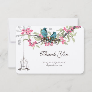 Tarjeta De Agradecimiento Pájaros turcos Flores de cerezo rosa jaula de aves