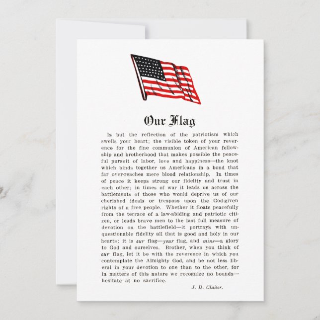 Tarjeta De Agradecimiento Palabras de nuestro patriotismo bandera estadounid (Anverso)