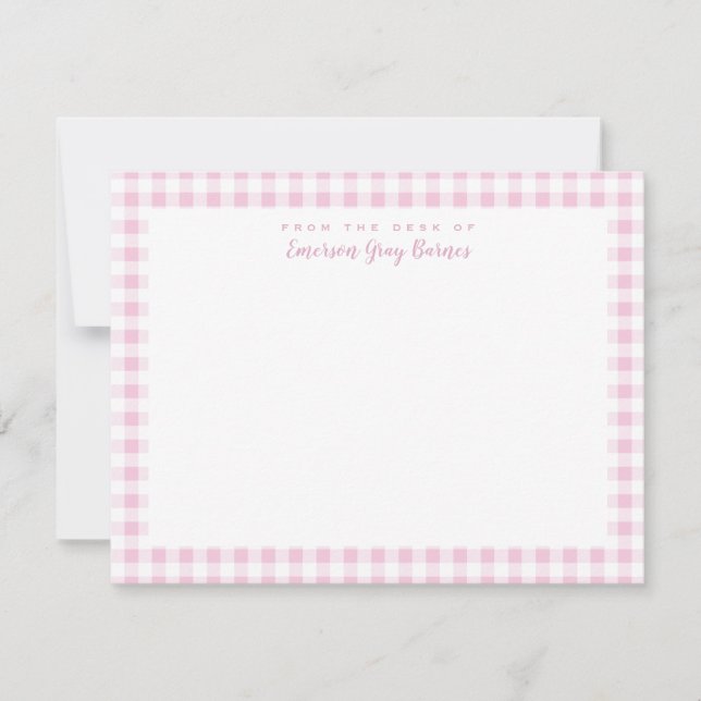 Tarjeta De Agradecimiento Pale Pink Gingham Check Personal Stationery Card (Anverso)